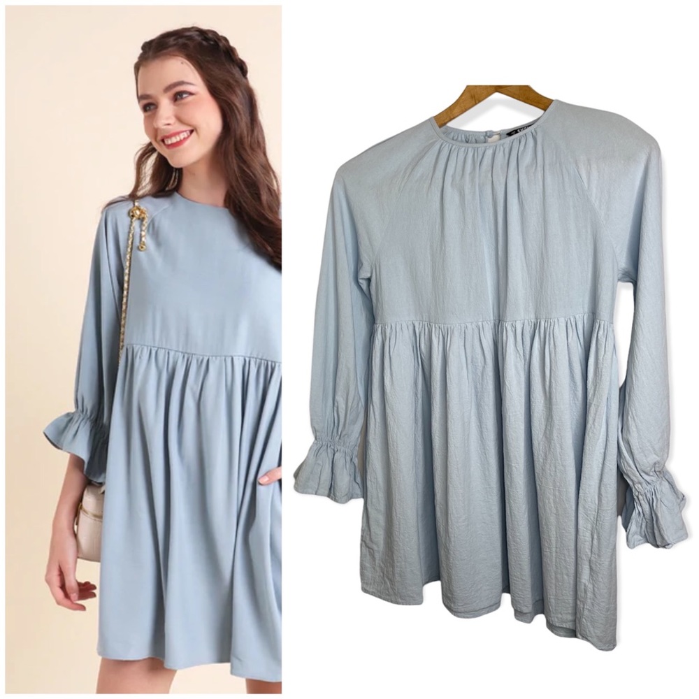 SHEIN Baby Blue Baby Doll Mini Dress Size M Baby Shower Wedding Cottagecore